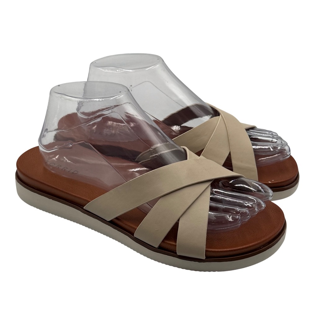 Torrid Crisscross Slide Sandals 8W Beige Minimalist Boho Wide Width Platform NEW